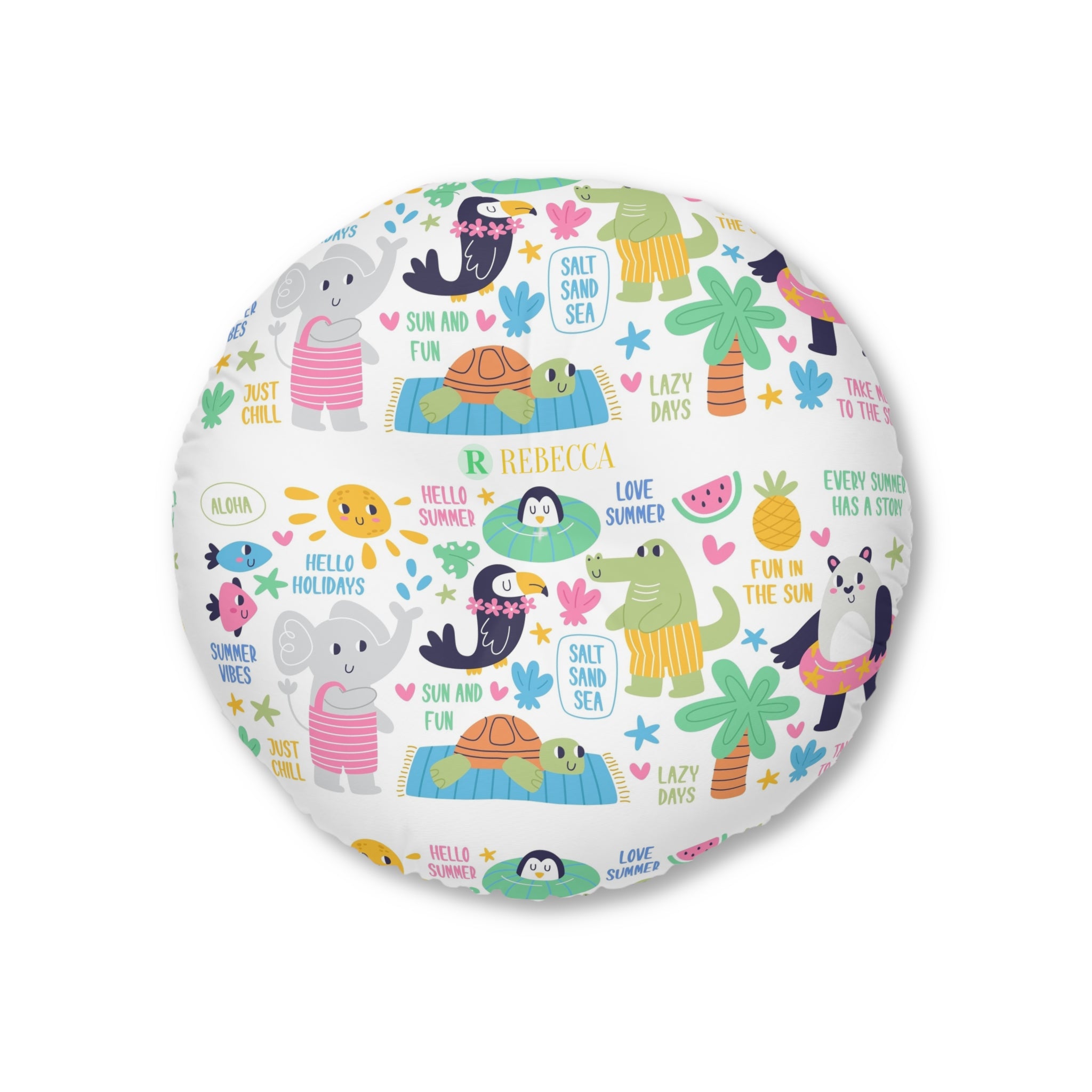 Round Tufted Floor Pillow — Modern Black & White Spiral Pattern