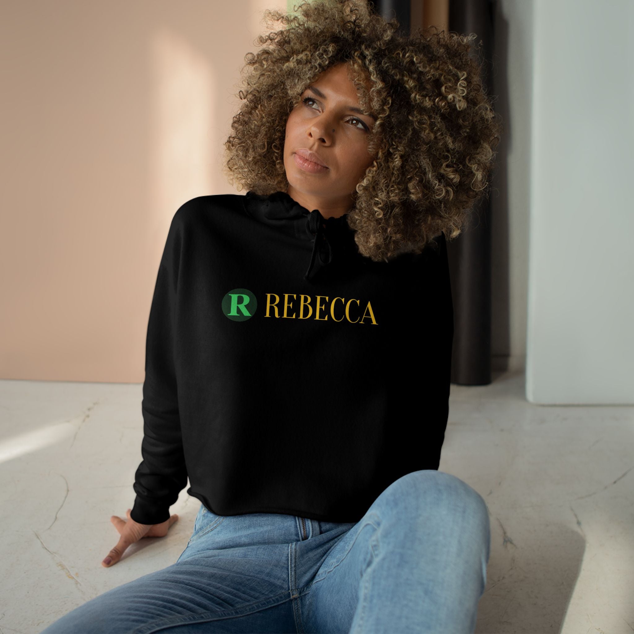Personalized 'Rebecca' Crop Hoodie — Minimal Initial & Name Design, Casual Everyday Wear