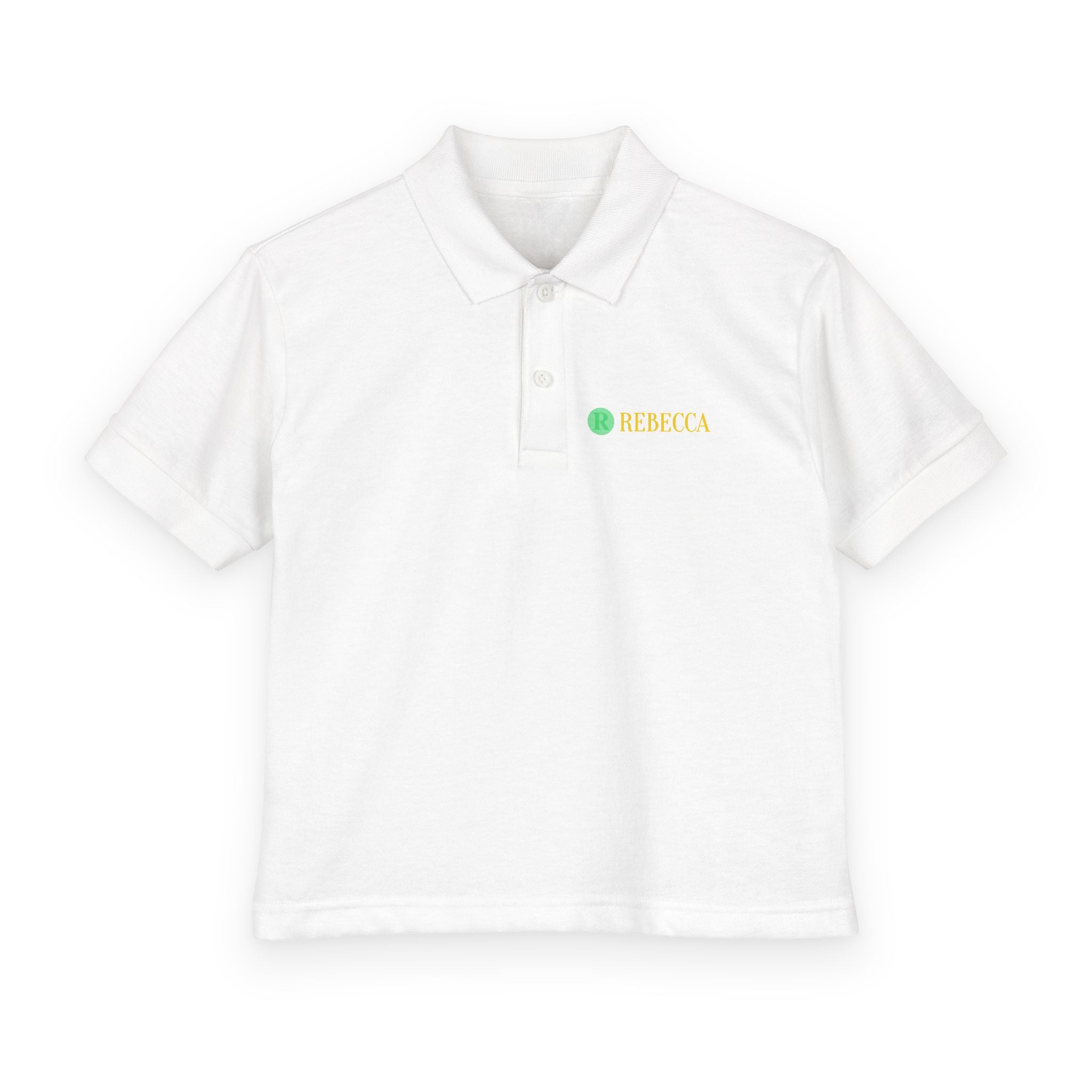 Youth Polo — Personalized ‘Rebecca’ Green Smiley Logo