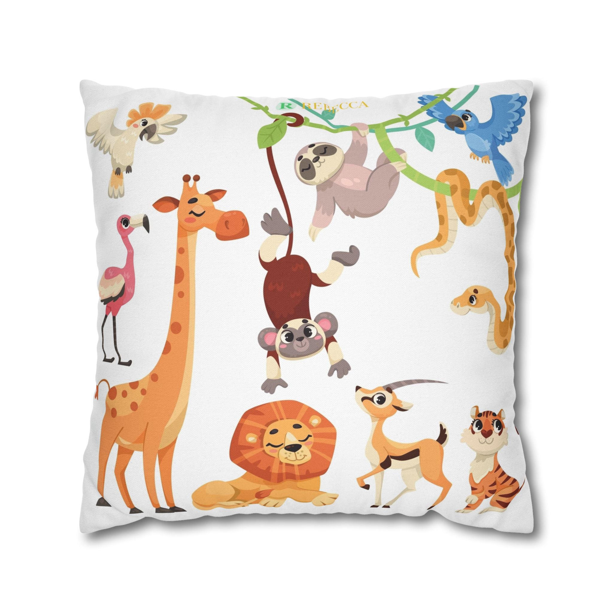 Cute Jungle Animals Throw Pillowcase — Personalized Kids Room Decor